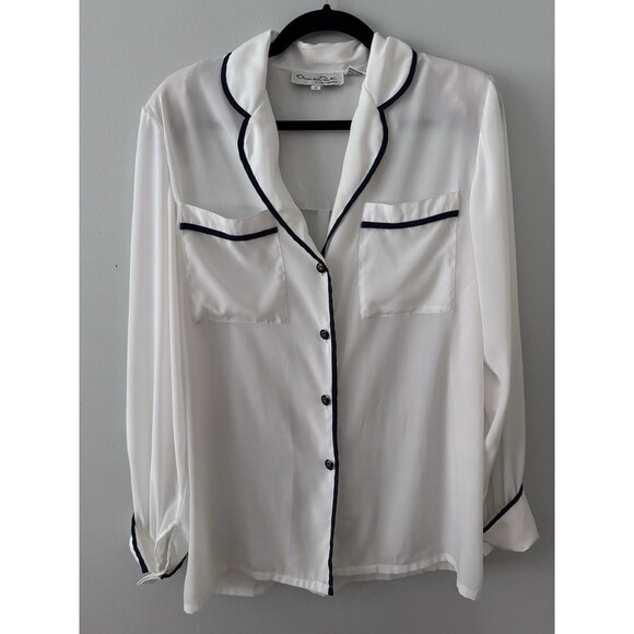 Oscar de la Renta Collectibles White Button Down Blouse Shirt Size‎ 8 - Picture 1 of 10